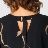 Allegra Black Dress with Abstract Gold Print and V-Neck