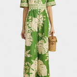 Elli Jumpsuit Green with Monstera Print