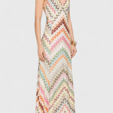 Agustina Long Lace Dress with V-Neck and Zigzag Pattern