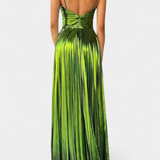 Aikaterini Metallic Maxi Dress with Crossed Neckline and Slit