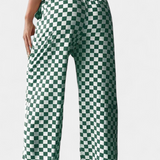 Hilaria Wide Leg Trousers with Check Print