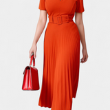 Seliora Midi Work Dress with Belt and Pleats