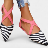 Fenna Ballerinas with Zebra Print and Crossed Straps