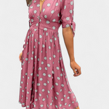 Lizzie Midi Polka Dot Dress with Deep V Neck