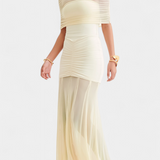 Alodia Maxi Dress with Mesh Cape