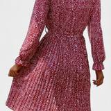 Evabeth Leopard Print Pleated Midi Dress