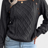 Fien Knitted Sweater with Square Neck and Buttons
