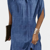 Haruna Timeless Midi Dress with Round Neck