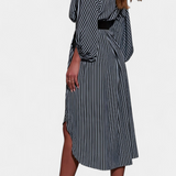 Eliana Striped Dress with Belt and Notched Collar
