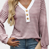 Rumer Striped Top with V-Neck and Buttons