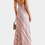 France Multicolour Knitted Long Dress with Deep Neckline and Crossed Back