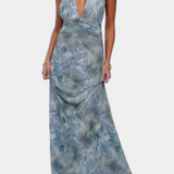 Melody Polka Dot Maxi Dress with Halter Neck and Ruched Waist