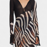 Taisia Long Zebra Print Dress with Deep Neckline