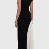 Mallory Bicolour Midi Dress with Straight Cut and Defined Silhouette