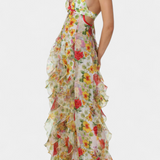 Bonnie Maxi Dress with Floral Ruffles and Side Cutouts