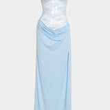 Castanza Asymmetrical Lace Maxi Dress