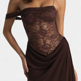 Castanza Asymmetrical Lace Maxi Dress