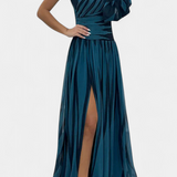 Bethania Elegant Maxi Dress with One Shoulder Stripes
