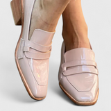 Sasha Pink Patent Leather Loafers with Square Toe and High Heel