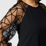 Bellezza Black Dress with Mesh Sleeves and Loose Fit