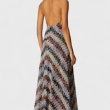 Melisa Long Halter Dress with Zigzag Lamé and Iridescent Finish