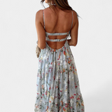Neha Floral Dress with Open Back and Thin Straps
