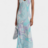 Valera Long Dress with Swirl Print and Sleeveless Cut