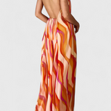 Remi Maxi Halter Dress with Wavy Print and Elegant Braiding
