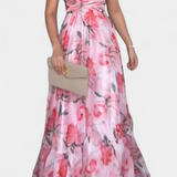 Shazia Long Printed Dress with Open Back
