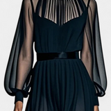 Aurelia Pleated Chiffon Maxi Dress with Sheer Details