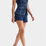 Raya Denim Sleeveless Waistcoat and High-Waisted Shorts