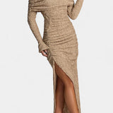 Fiammetta Maxi Dress with Ruching and High Slit