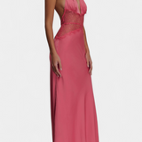 Ashanty Long Dress with Halter Neckline and Sheer Lace Waist