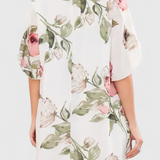 Tameka Fluid Chiffon Dress with Petals and Sheer Sleeves