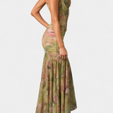 Amryn Asymmetrical Floral Maxi Dress with Ruffles