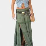 Dola Maxi Boho Skirt with Lace and Front Split