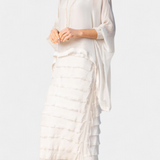 Rosaria Midi Dress with Ruffles and Frayed Edges