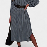 Eliana Striped Dress with Belt and Notched Collar