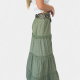 Dola Maxi Boho Skirt with Lace and Front Split