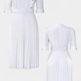 Zandie Pleated Dress with Decorative Buttons