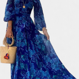 Davina Long Off-Shoulder Dress with Romantic Floral Print