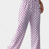 Hilaria Wide Leg Trousers with Check Print