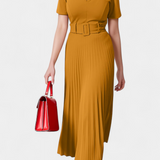 Seliora Midi Work Dress with Belt and Pleats