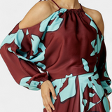 Long Dress with Open Sleeves and Abstract Print
