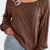 Fien Knitted Sweater with Square Neck and Buttons