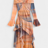 Agentha Asymmetrical Long Dress with Tie-Dye Print
