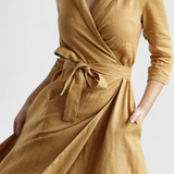 Sharon Vintage Midi Dress in Cotton and Linen with Lapel Collar