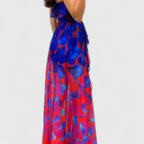Andy Maxi Dress Without Sleeves with Ruffled Layers and Gradient Split