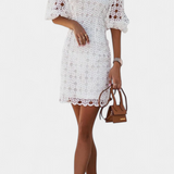 Engracia Short Lace Dress with Puff Sleeves