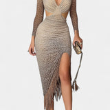 Irene Leopard Print Bodycon Dress with Twisted Cut and Fringes